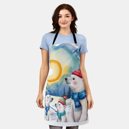 Winter Polar Bear Family Christmas  エプロン (着用した状態)
