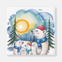 Winter Polar Bear Family Christmas  マグネット