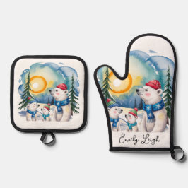 Winter Polar Bear Family Christmas  鍋つかみ&鍋敷きセット