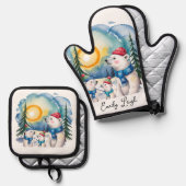 Winter Polar Bear Family Christmas  鍋つかみ&鍋敷きセット (正面/裏面)