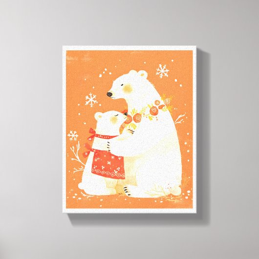Winter Polar Bear Mom & Baby Cozy Nordic Canvas キャンバスプリント (正面)