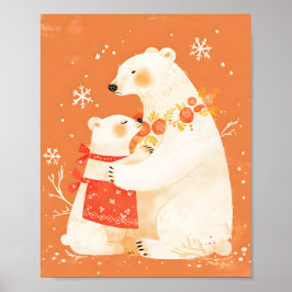 Winter Polar Bear Mom & Baby Cozy Nordic Poster ポスター