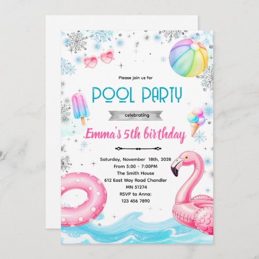 Winter pool girl theme invite 招待状 (正面/裏面)
