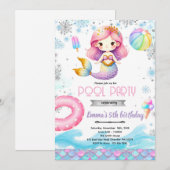 Winter pool mermaid party invitation 招待状 (正面/裏面)