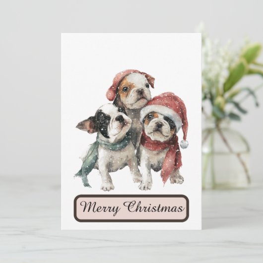 Winter Puppies Christmas Card Festive Greeting シーズンカード (スタンド正面)