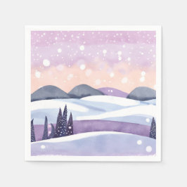 Winter Purple Hills Watercolor スタンダードカクテルナプキン