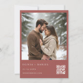 Winter QR Code Photo Red Ribbon & Bow Wedding 招待状 (裏面)