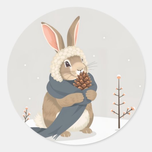 Winter rabbit fun Christmas ラウンドシール (正面)