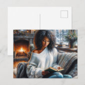 Winter Reading Black Woman Cozy Art ポストカード (正面/裏面)