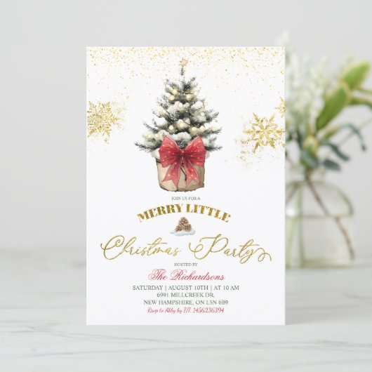 Winter Red Bow Merry Little Christmas Party 招待状 (スタンド正面)