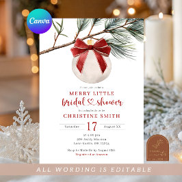Winter Red Bow Ornament Merry Little Bridal Shower 招待状