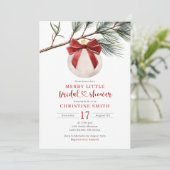 Winter Red Bow Ornament Merry Little Bridal Shower 招待状 (スタンド正面)