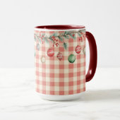 Winter Red Christmas gingham with ornaments マグカップ (正面右)
