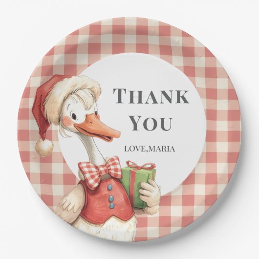 Winter Red Christmas Silly Goose 1st birthday ペーパープレート (正面)