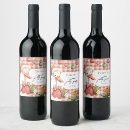 Winter Red Christmas Silly Goose  1st birthday ワインラベル