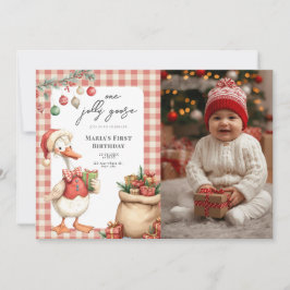 Winter Red Christmas Silly Goose  1st birthday 招待状