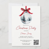 Winter Red Coquette Bow Ribbon QR Christmas Party 招待状 (正面)