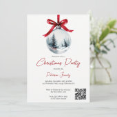 Winter Red Coquette Bow Ribbon QR Christmas Party 招待状 (スタンド正面)