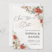 Winter Red Greenery Pineconeが日付カードを保存 セーブザデート (正面)