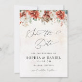 Winter Red Greenery Pineconeが日付カードを保存 セーブザデート (正面)