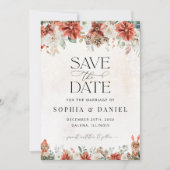 Winter Red Greenery Pineconeが日付カードを保存 セーブザデート (正面)