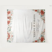 Winter Red Greenery Pinecone Wedding Backdrop タペストリー (正面(横))