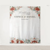 Winter Red Greenery Pinecone Wedding Backdrop タペストリー (正面)