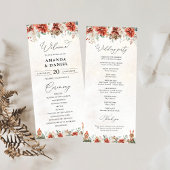 Winter Red Greenery Pinecone Wedding Program プログラム