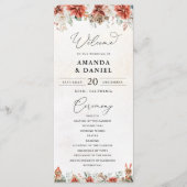 Winter Red Greenery Pinecone Wedding Program プログラム (正面)