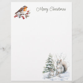 Winter Red Robin Squirrel Christmas  Letterhead レターヘッド