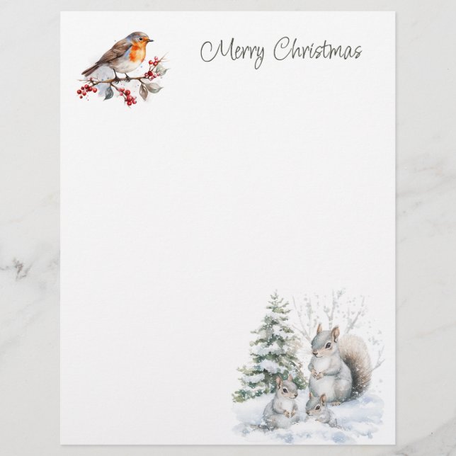 Winter Red Robin Squirrel Christmas  Letterhead レターヘッド (正面)