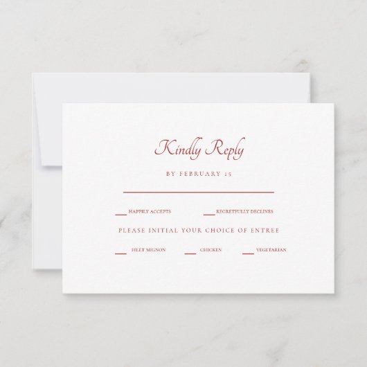 Winter Red & White RoseディナーオプションRSVP 出欠カード (正面)