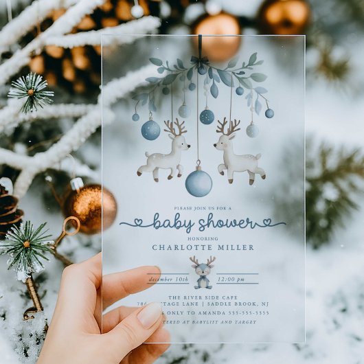 Winter Reindeer Baby Shower Invitation アクリル招待状