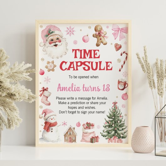 Winter Retro Christmas Birthday Time Capsule Sign ポスター