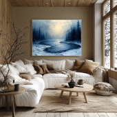 Winter River Bend – 抽象的な霧の森の風景 ポスター