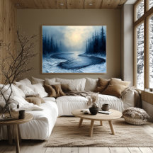 Winter River Bend – 抽象的な霧の森の風景