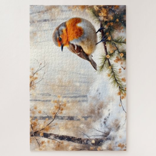 winter robin bird ジグソーパズル (縦)