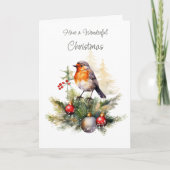 Winter Robin Pine Christmas Card カード (正面)