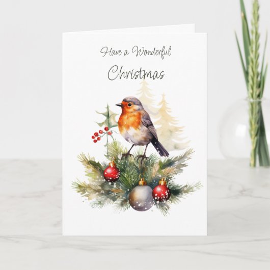 Winter Robin Pine Christmas Card カード (正面)