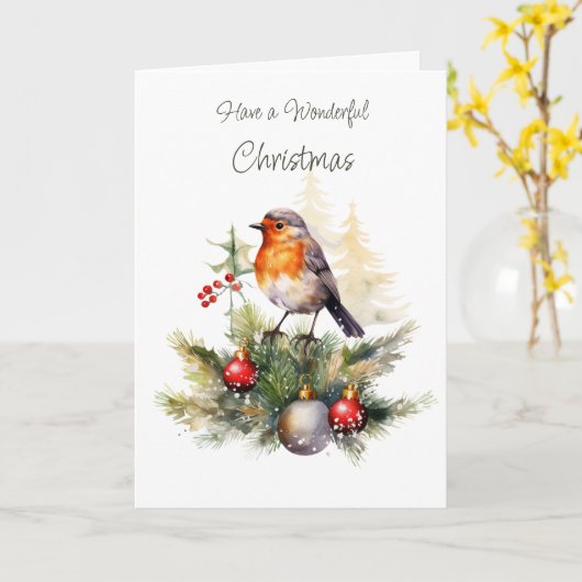 Winter Robin Pine Christmas Card カード (黄色い花)