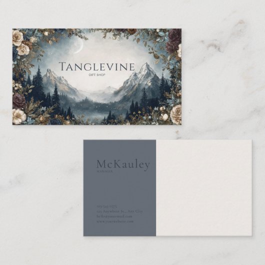 Winter Rose Floral and Snowy Mountain Landscape 名刺 (正面/裏面)