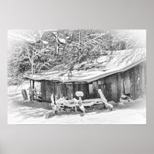 Winter Rural Scene Barn & Rake - Tennessee Photo ポスター