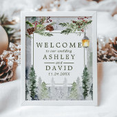 Winter Rustic Pine Trees Lantern Wedding Welcome ポスター