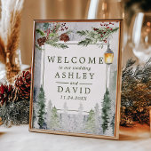 Winter Rustic Pine Trees Lantern Wedding Welcome ポスター