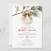 Winter Sage Green Bow Merry Little Bridal Shower 招待状 (正面)
