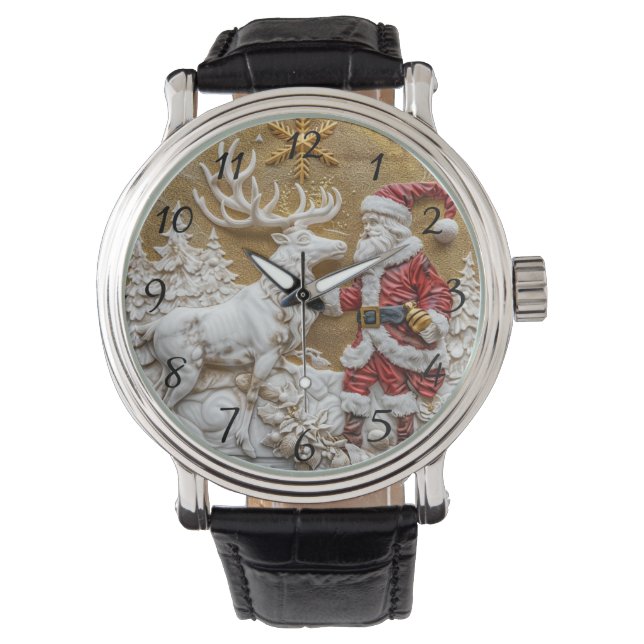 Winter Santa and reindeer celebration 腕時計 (正面)