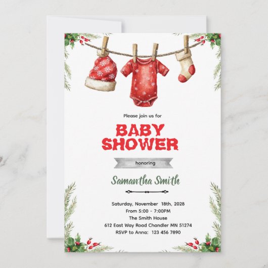 Winter santa baby shower invitation 招待状 (正面)