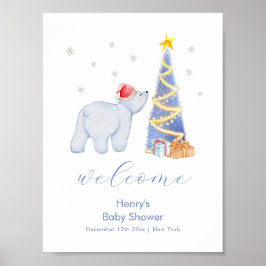 Winter Santa Polar Bear Baby Shower Welcome  ポスター