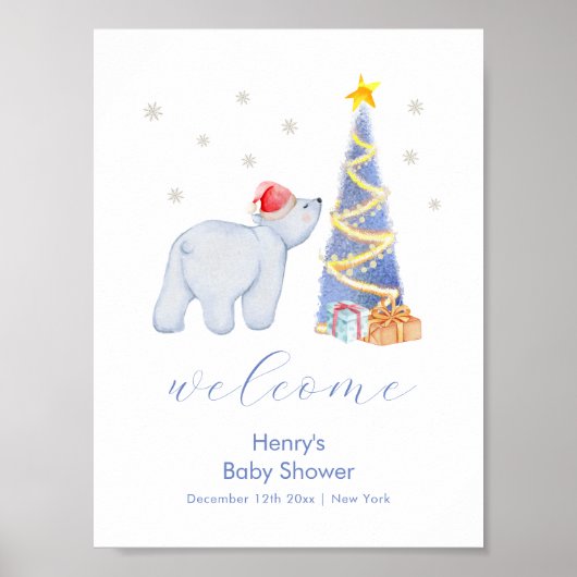 Winter Santa Polar Bear Baby Shower Welcome  ポスター (正面)