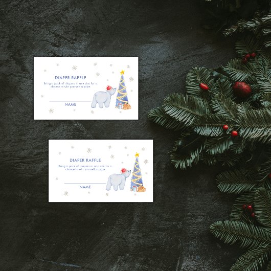 Winter Santa Polar Bear Diaper Raffle Baby Shower  エンクロージャーカード
